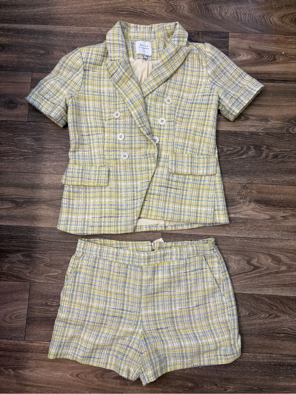 Maison d’Amélie Paris Tweed Plaid Blazer & Shorts Two Piece Set Size M